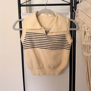 Striped Cream Sleeveless Crop Top Sweater